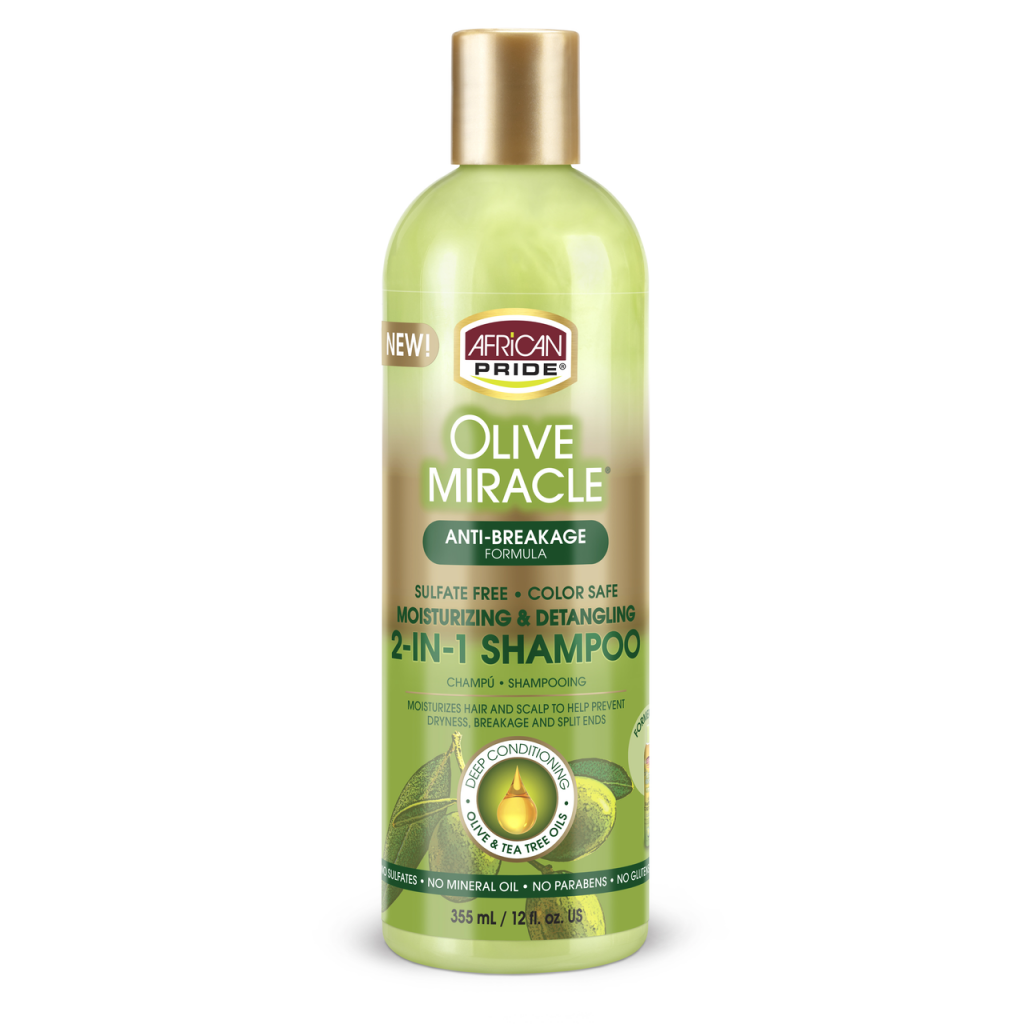 African Pride OLIVE MIRACLE 2-IN-1 SHAMPOO, 12OZ