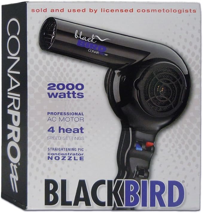 Conair Blackbird Professional Tourmaline Titanium Hair Dryer, 2000 Watts, Black