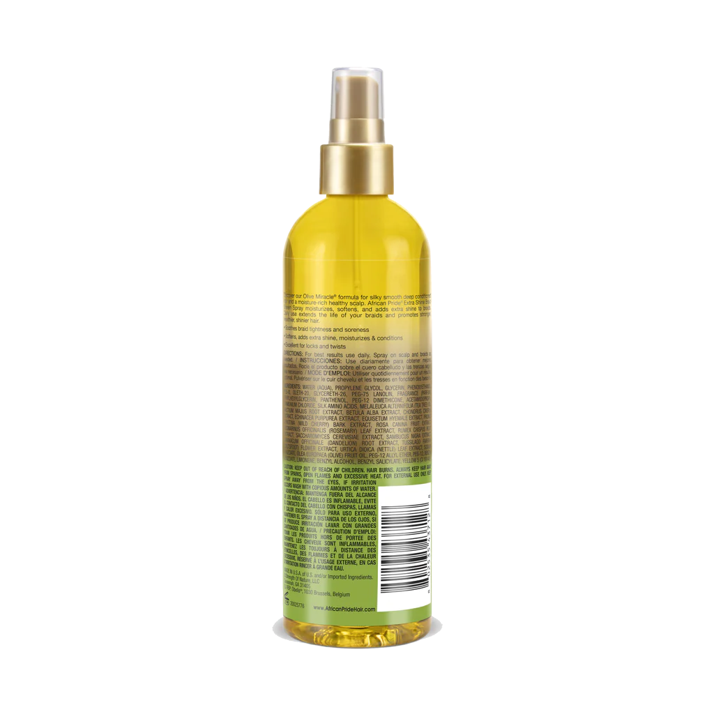African Pride OLIVE MIRACLE BRAID SHEEN SPRAY, EXTRA SHINE, 12 OZ