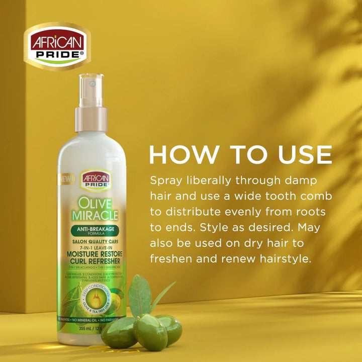 African Pride Olive Miracle Moisture Restore Curl Refresher, 12 OZ