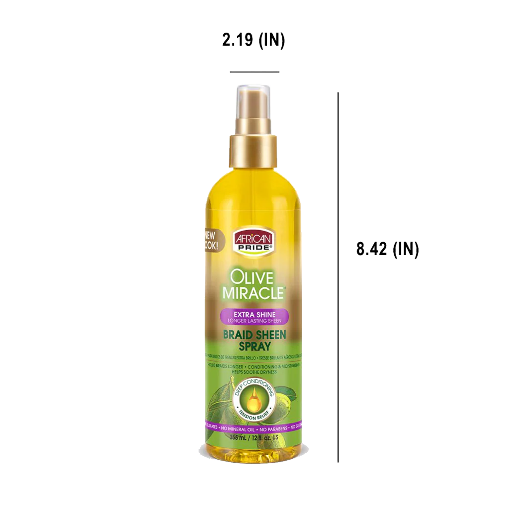 African Pride OLIVE MIRACLE BRAID SHEEN SPRAY, EXTRA SHINE, 12 OZ