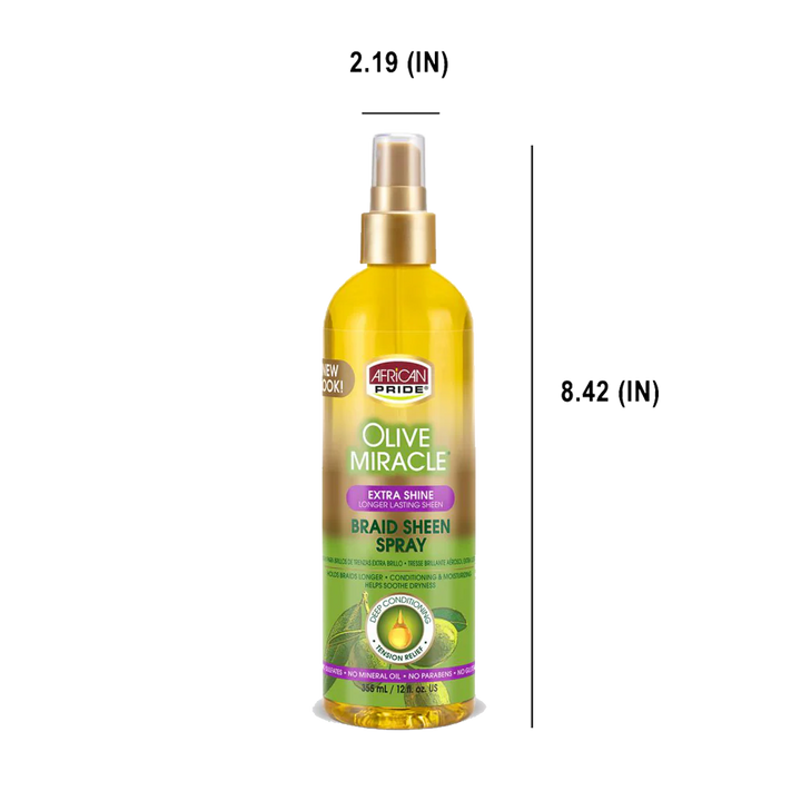 African Pride OLIVE MIRACLE BRAID SHEEN SPRAY, EXTRA SHINE, 12 OZ