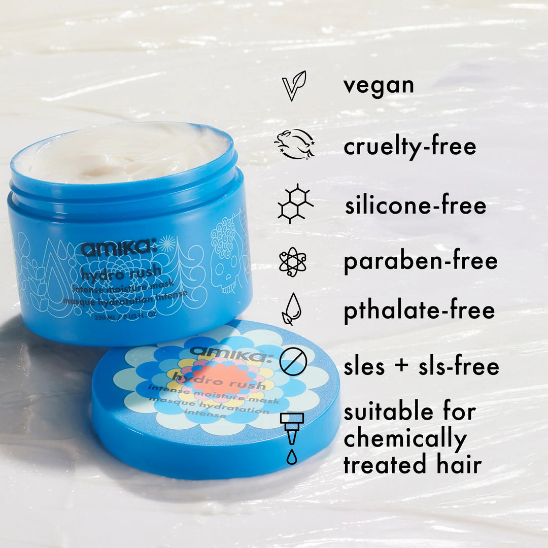 amika hydro rush intense moisture hair mask with hyaluronic acid