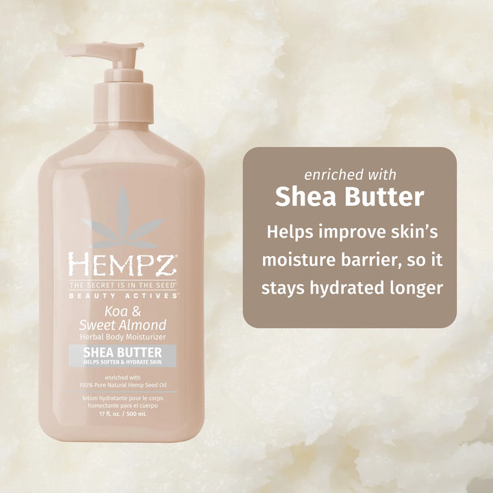 Hempz Beauty Actives Koa & Sweet Almond Smoothing Body Moisturizer with Shea Butter