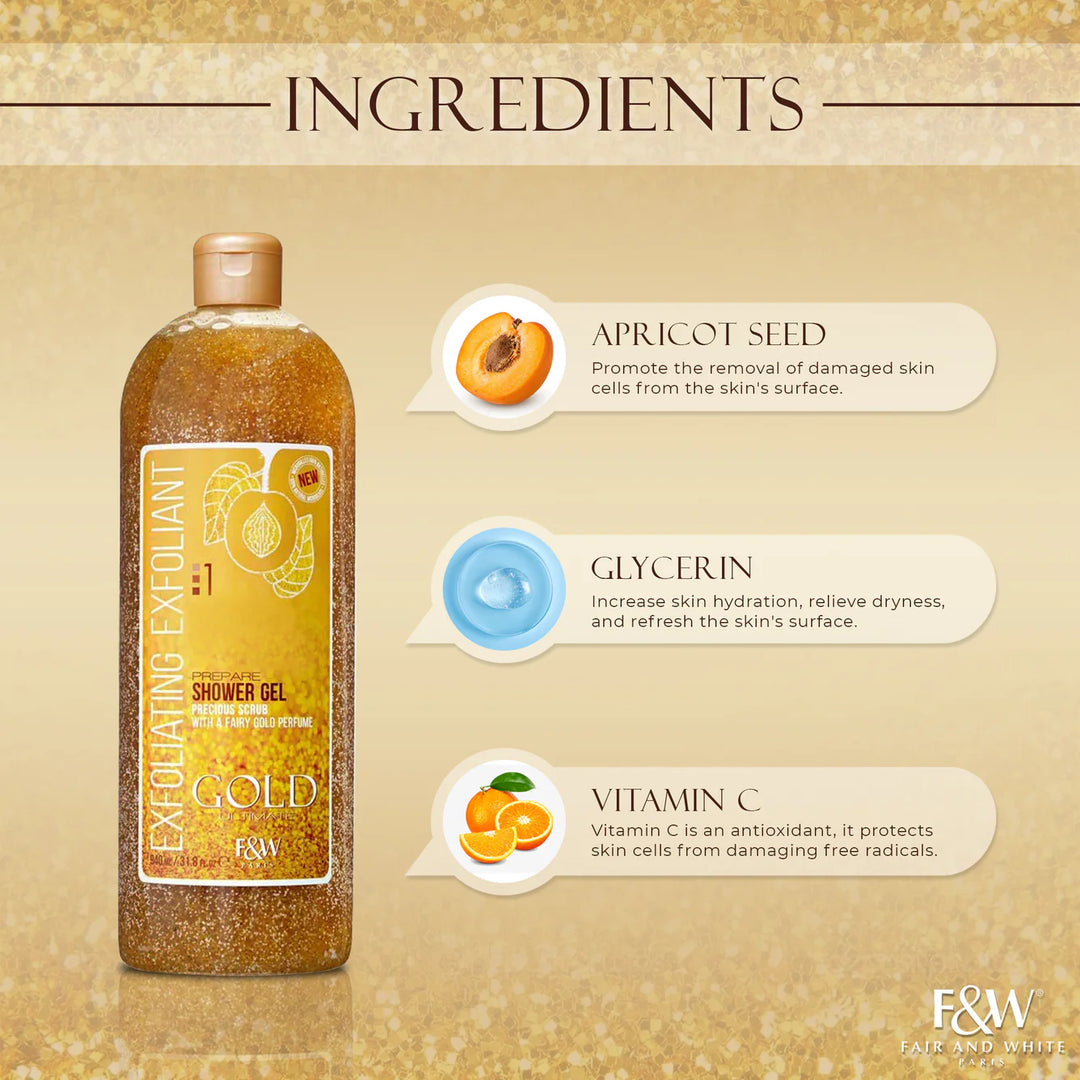 Fair and White 1: Gold Exfoliating Shower Gel Precious Scrub - 940 ml