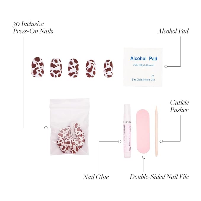 Glamnetic Chocolate Milk - Short Round Brown Cow Print Nails