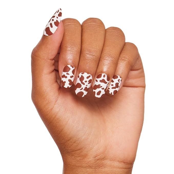 Glamnetic Chocolate Milk - Short Round Brown Cow Print Nails
