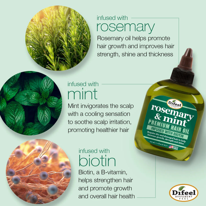 Difeel Rosemary and Mint Premium Hair Oil with Biotin 2.5 oz.