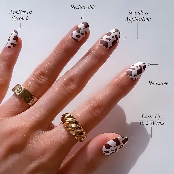 Glamnetic Chocolate Milk - Short Round Brown Cow Print Nails