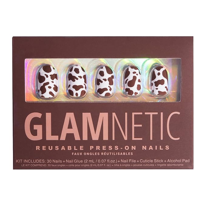 Glamnetic Chocolate Milk - Short Round Brown Cow Print Nails