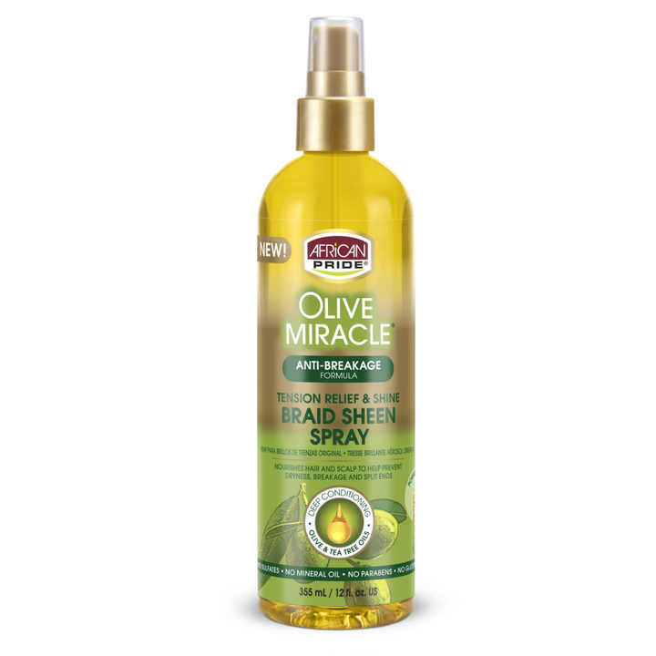 African Pride OLIVE MIRACLE BRAID SHEEN SPRAY, REGULAR, 12FL OZ