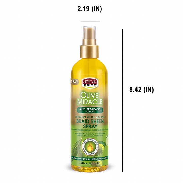 African Pride OLIVE MIRACLE BRAID SHEEN SPRAY, REGULAR, 12FL OZ