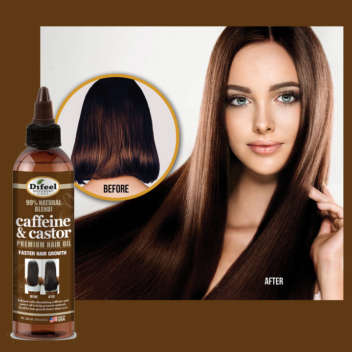 Difeel 99% Premium Natural Hair Oil Blend- Caffeine & Castor Faster Hair Growth Hair Oil 8 oz.