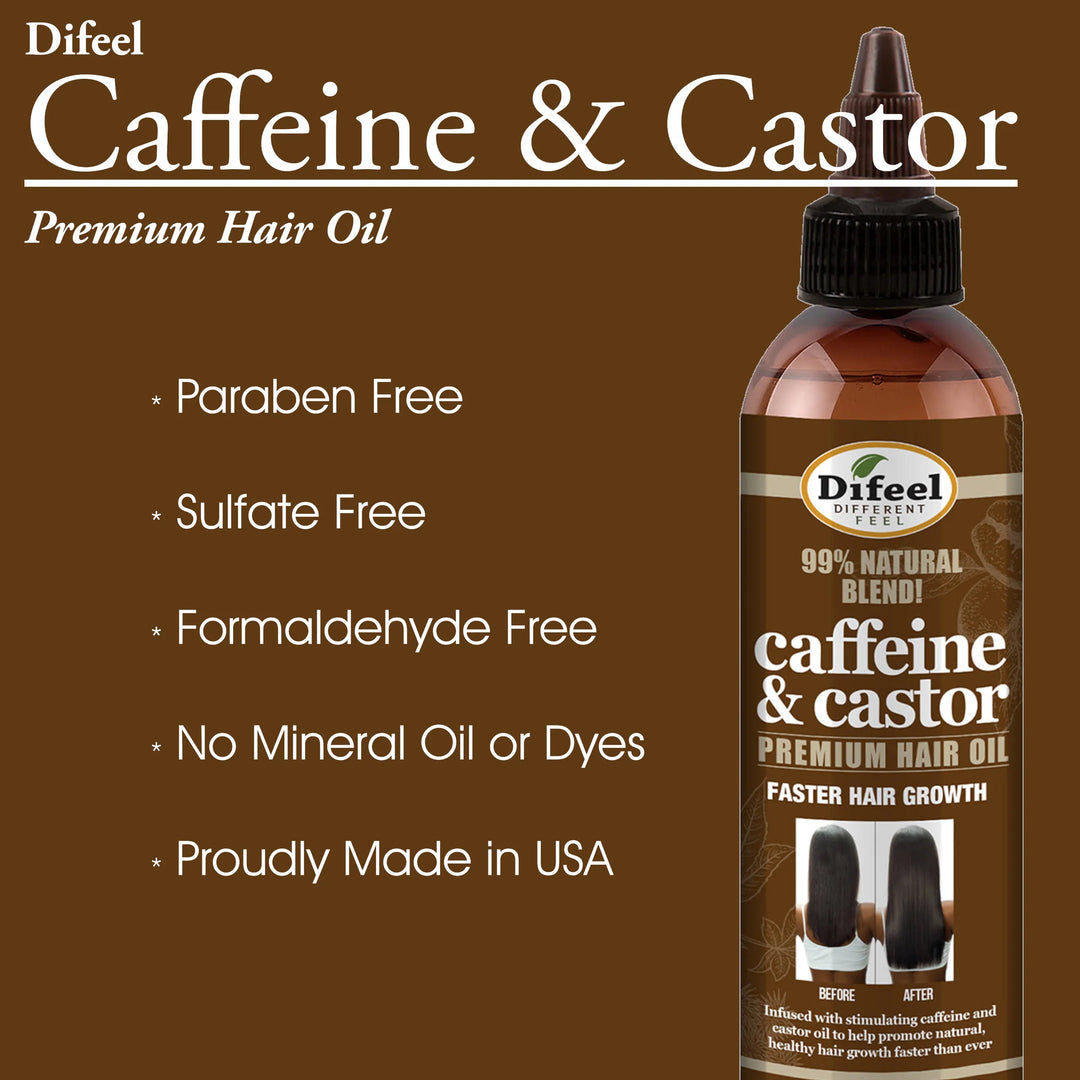 Difeel 99% Premium Natural Hair Oil Blend- Caffeine & Castor Faster Hair Growth Hair Oil 8 oz.