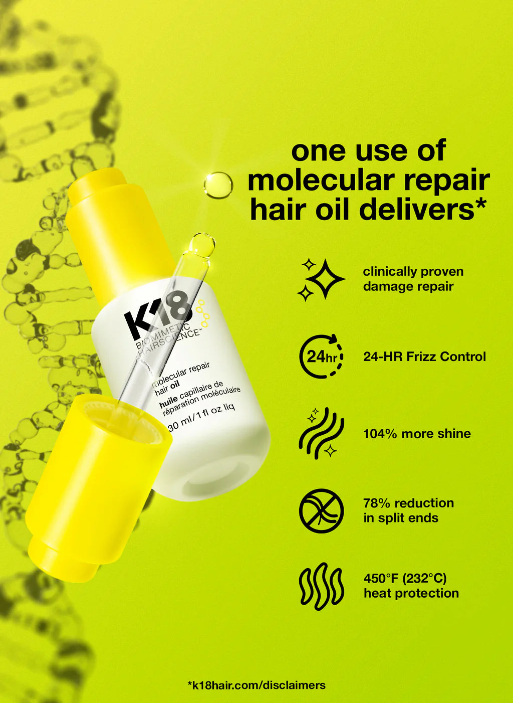 K18 Biomimetic Hairscience molecular repair hair oil 30ml