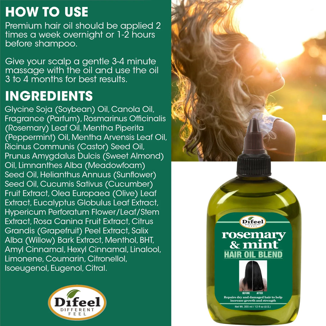 Difeel Rosemary and Mint Hair Oil Blend with Biotin 7.1 oz.
