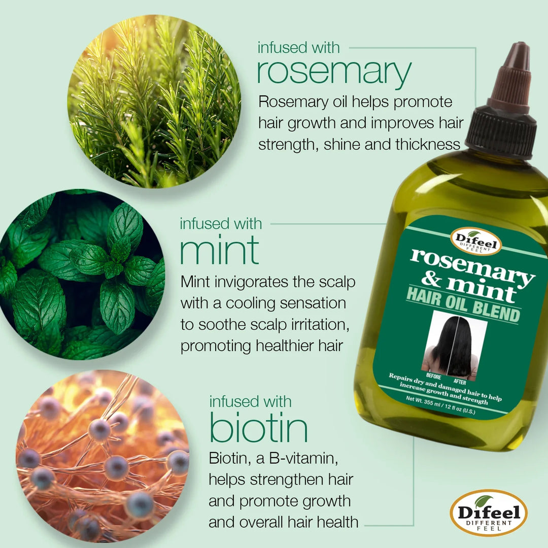 Difeel Rosemary and Mint Hair Oil Blend with Biotin 7.1 oz.
